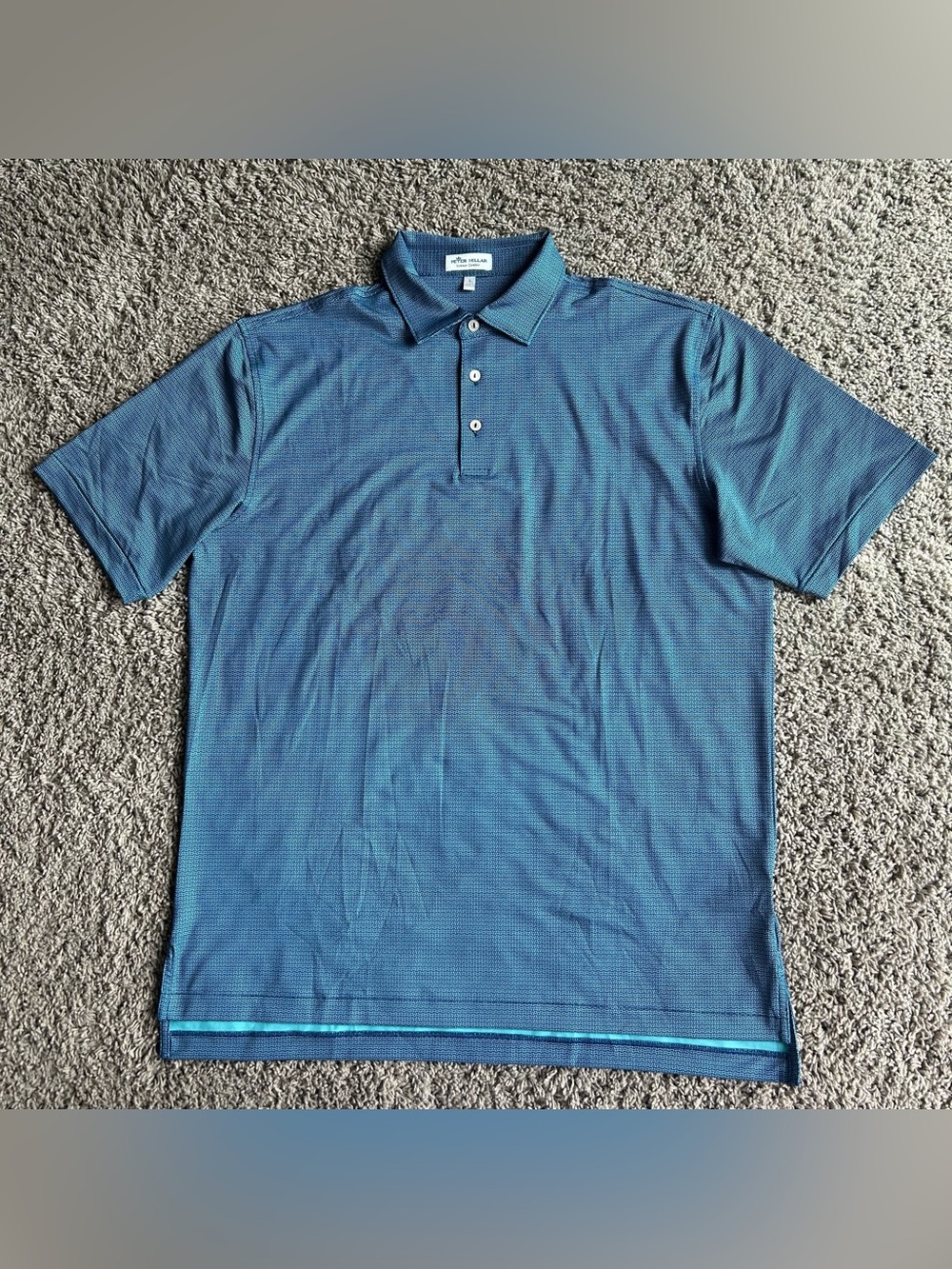 Peter Millar Summer Comfort Polo Men Large Blue Labyrinth Maze Performance Shirt